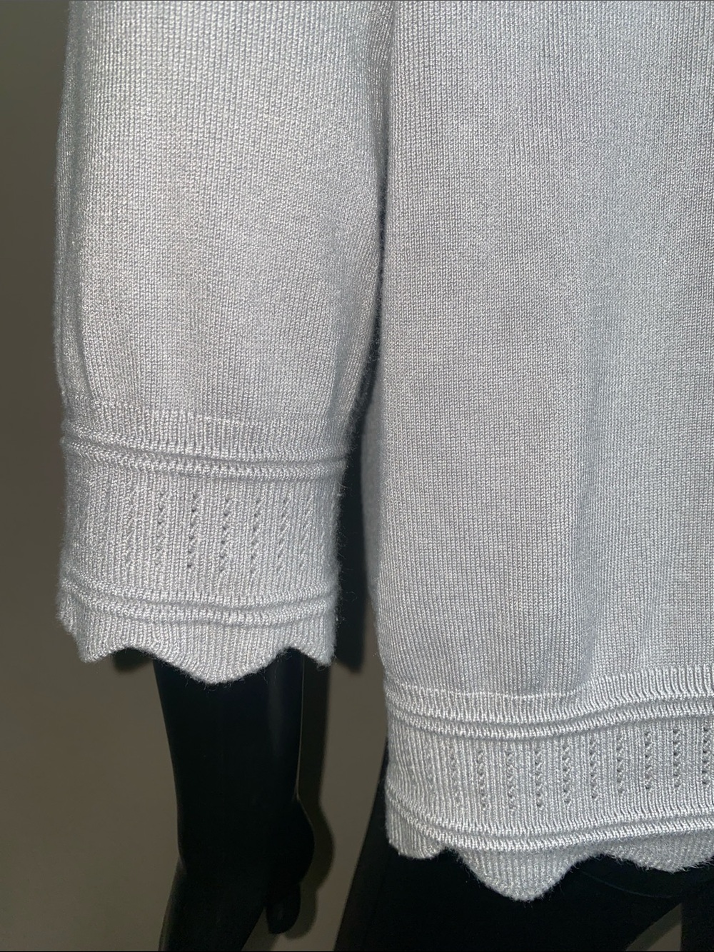 Women's Open-Front Scalloped Trim Cardigan - Light Gray - Picture 9 of 11